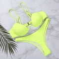 thumbnail image 4 of Fiomva Women's Push Up Bikini Sets Solid Color Low-cut Ladies Beach Swimsuits Swimwear V-neck Bikini Bathing Suit Summer, 4 of 9