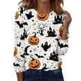 thumbnail image 2 of IYYVV Womens Halloween Shirts Long Sleeve Crewneck Casual Dressy Tops Funny Ghost Pumpkin Graphic Halloween Fall Fashion Tops Earthy Yellow 5XL, 2 of 7