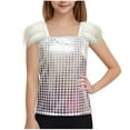 thumbnail image 2 of Girls Sequin Dance Tshirts 2025 Trendy Metallic Shimmer Short Sleeve Shirts Kids Sparkly Glitter Square Neck Tee Tops Summer Big Deals, 2 of 3
