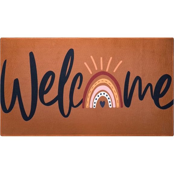 Boho Rainbow Decorative Welcome Doormat Modern Non-Slip Rug Holiday Switch Doormat for Indoor Inside Classroom Home Entryway Front Porch Decor, 30" x 17"