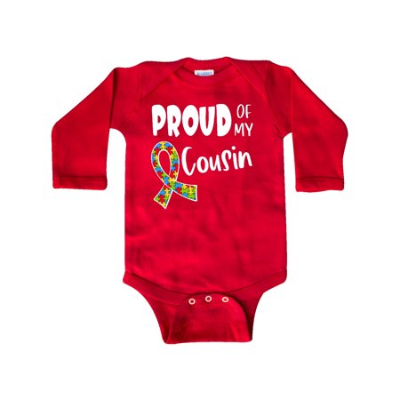 

Inktastic Proud of my Cousin Autism Awareness Puzzle Piece Ribbon Gift Baby Boy or Baby Girl Long Sleeve Bodysuit