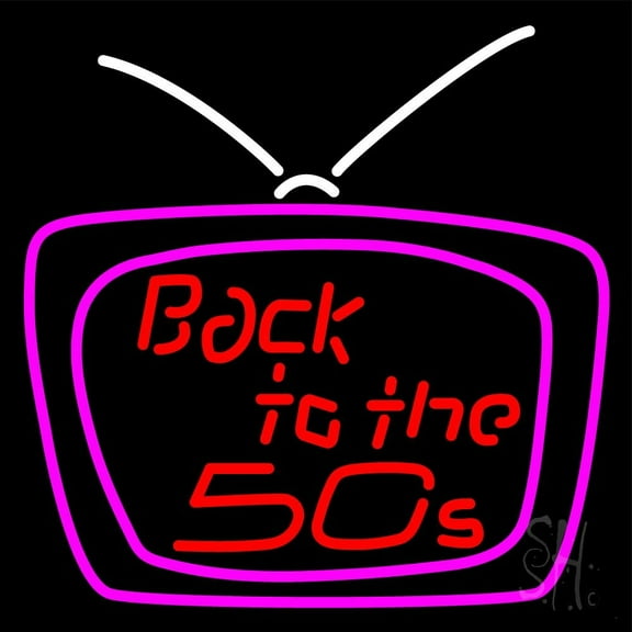 Back To The 50s Television LED Neon Sign 24 x 24 - inches, Black Square Cut Acrylic Backing, with Dimmer - Bright and Premium built indoor LED Neon Sign for café, club, party, event and stroefront.