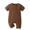 thumbnail image 3 of Baby Boy Girl 2 Pack Solid Romper Short Sleeve One Piece Jumpsuits Clothes Sets Brown & Khaki 3-6 Months, 3 of 7