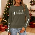 thumbnail image 2 of Women's Christmas Shirt Long Sleeve Tree Letter Print Crewneck Pullover Top Olive Green-2 2XL, 2 of 9