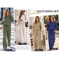 thumbnail image 6 of MOYIKO Two Piece Sets for Women Fall Travel Vacation Outfits Pleated Long Sleeve Lounge Sets Wide Leg Pants, 6 of 7