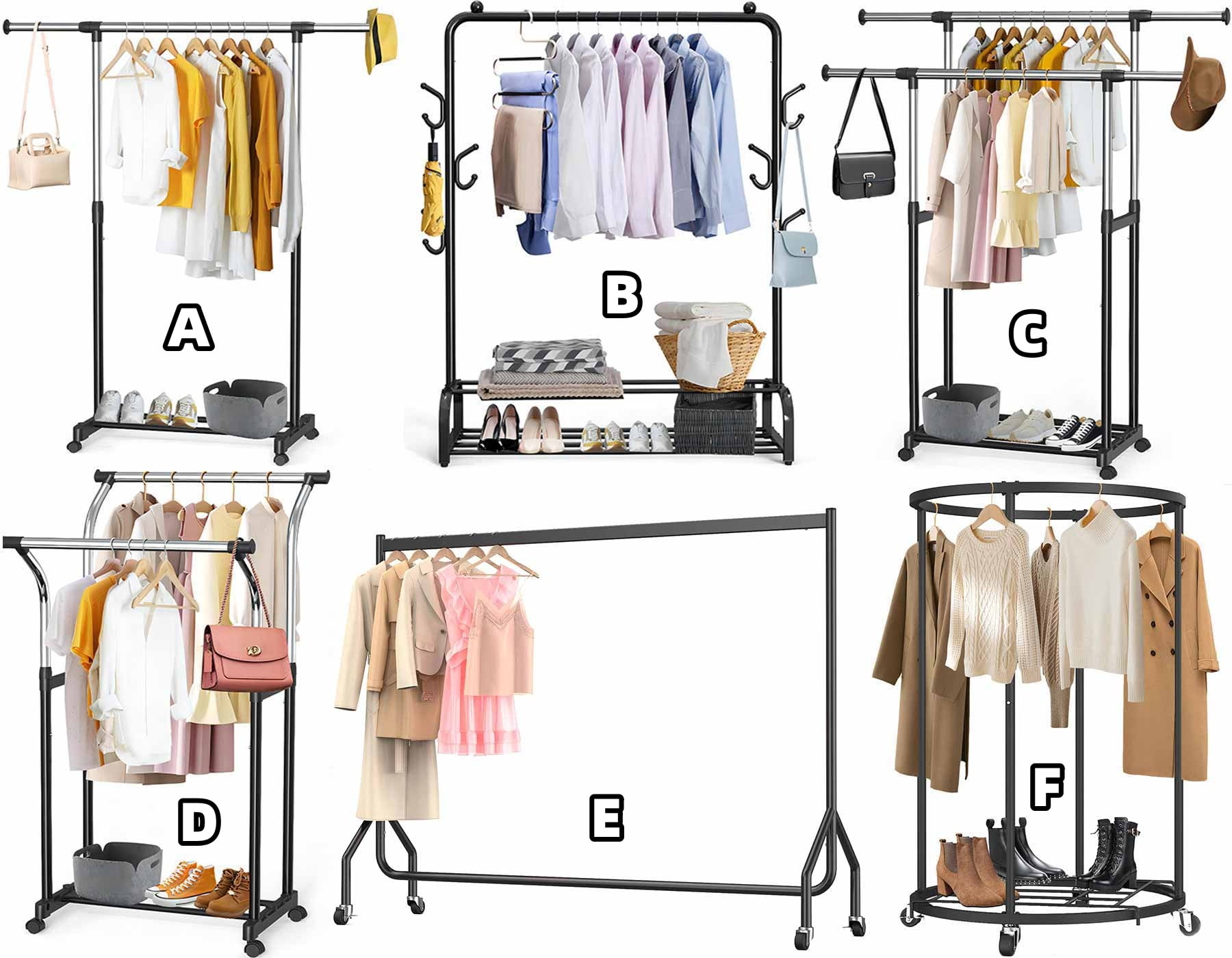 Nefoso Clothing Garment Rack Round Clothes Rack with 4 Universal
