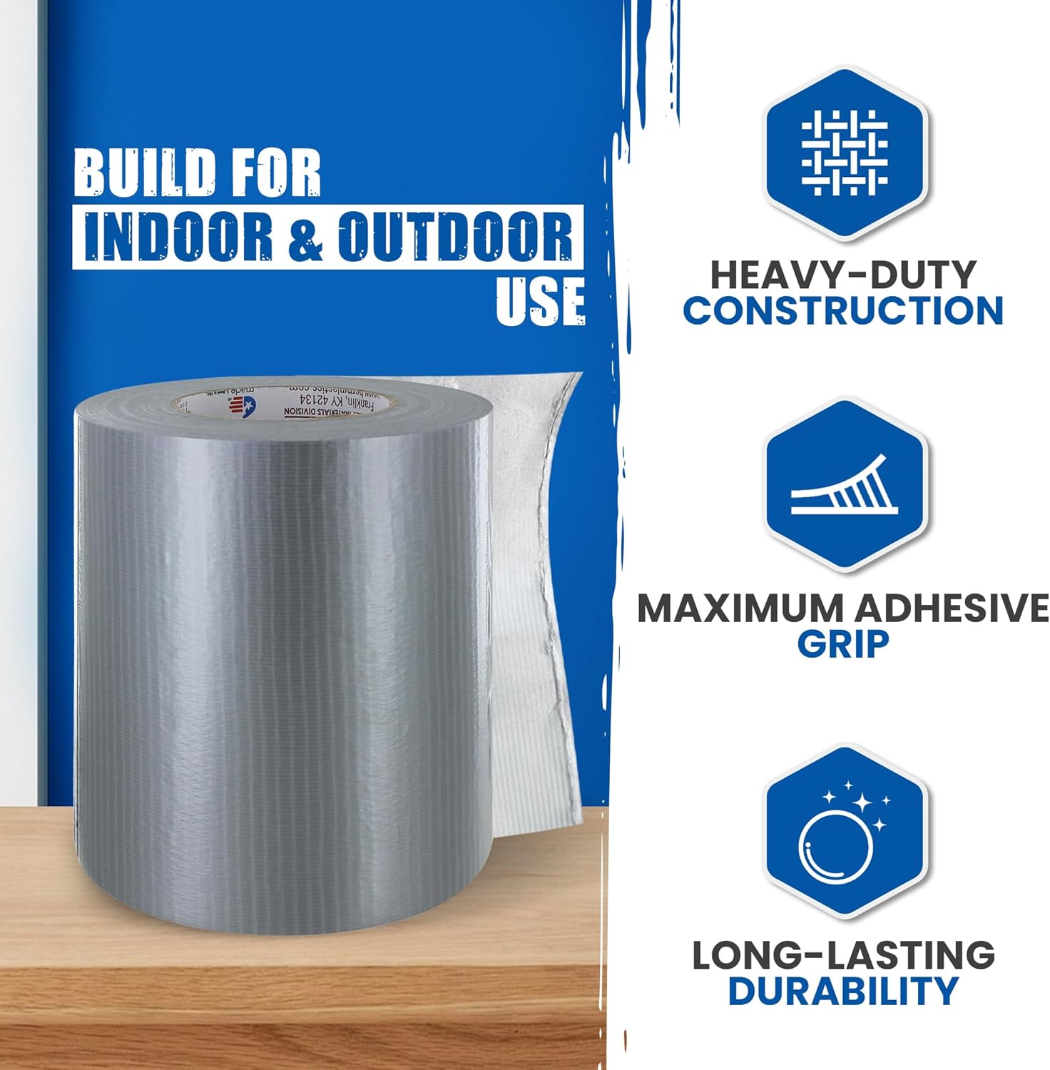 Silver M600 Professional Grade wide duct tape 6 inch x 60 yd - 9 mil | Poly-Coated Spike Tape for Packaging, Bundling, and Insulation | High Tensile Strength and Thin Masking Tape - 8 Pack