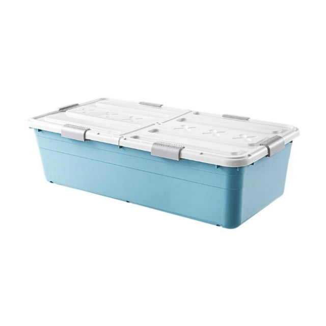 Siruishop Under Bed Storage Box Lidded Storage Bin for Under The Sofa Living Room Shoe Blue