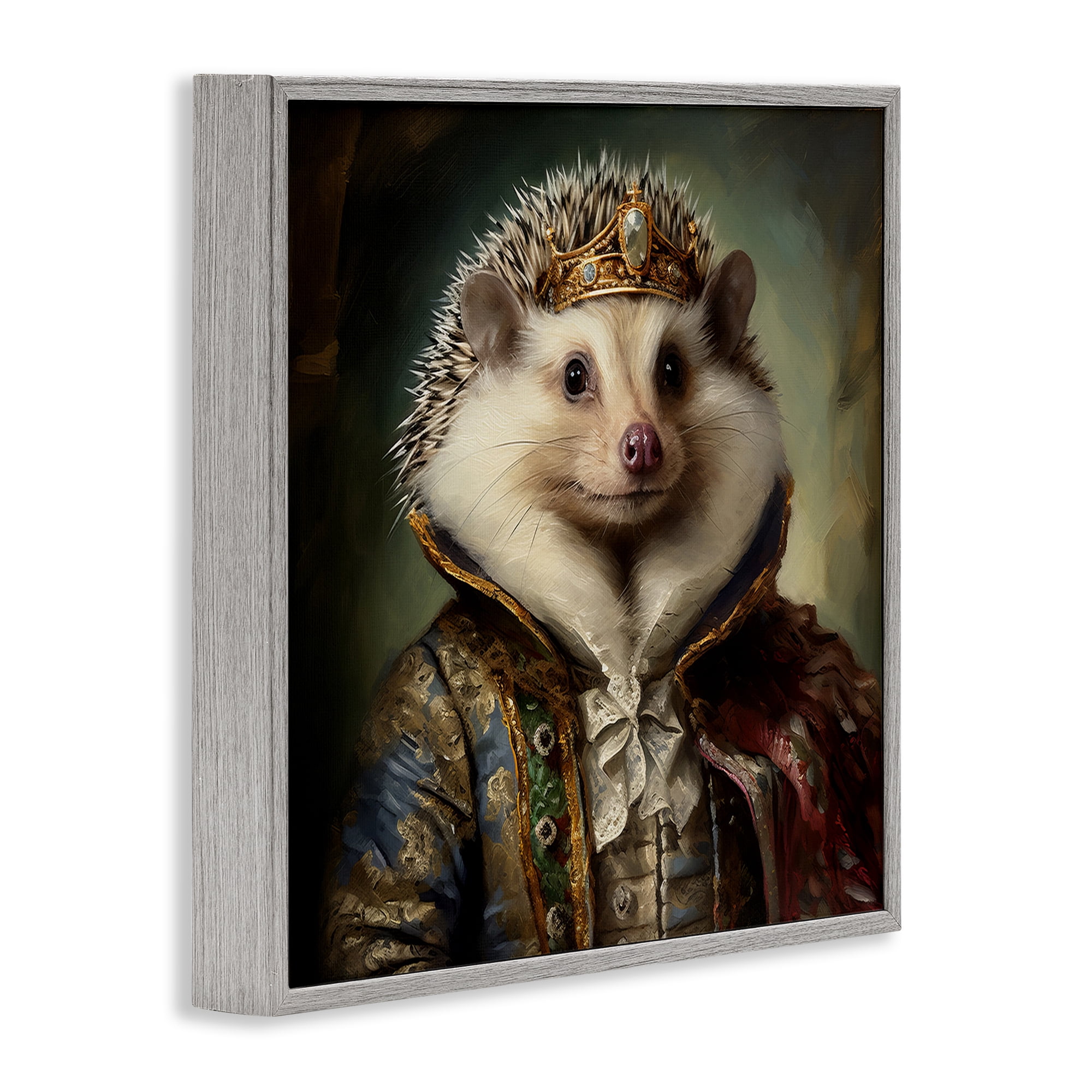 Stupell Industries Hedgehog Regal Transformation Animals & Insects Painting Gray Framed Art Print Wall Art, 12 x 12