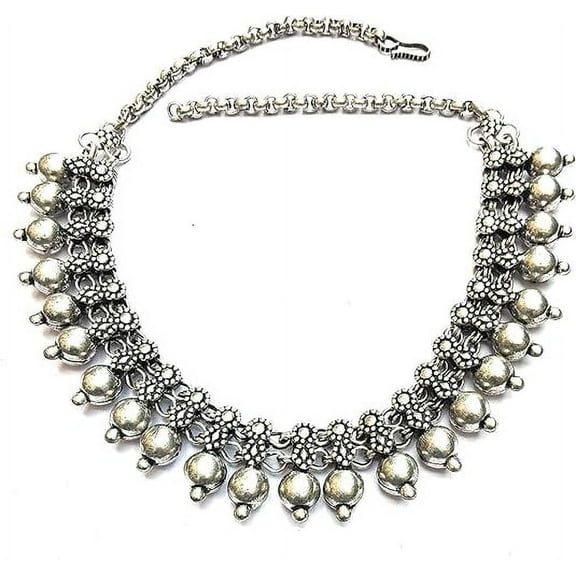 athizay oxidized Indian Necklaces for women Antique silver texture fashion Jewelry metal beads embellishment choker