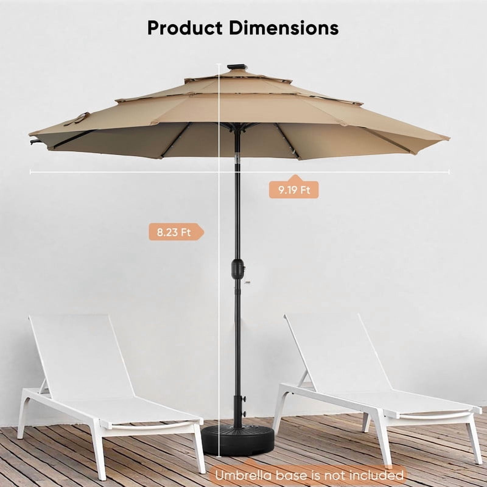 Gianna 10FT 3-Tier Solar Patio Umbrella with 32 LED Lights, Outdoor Umbrellas with Push Button Tilt and Crank,Khaki-1