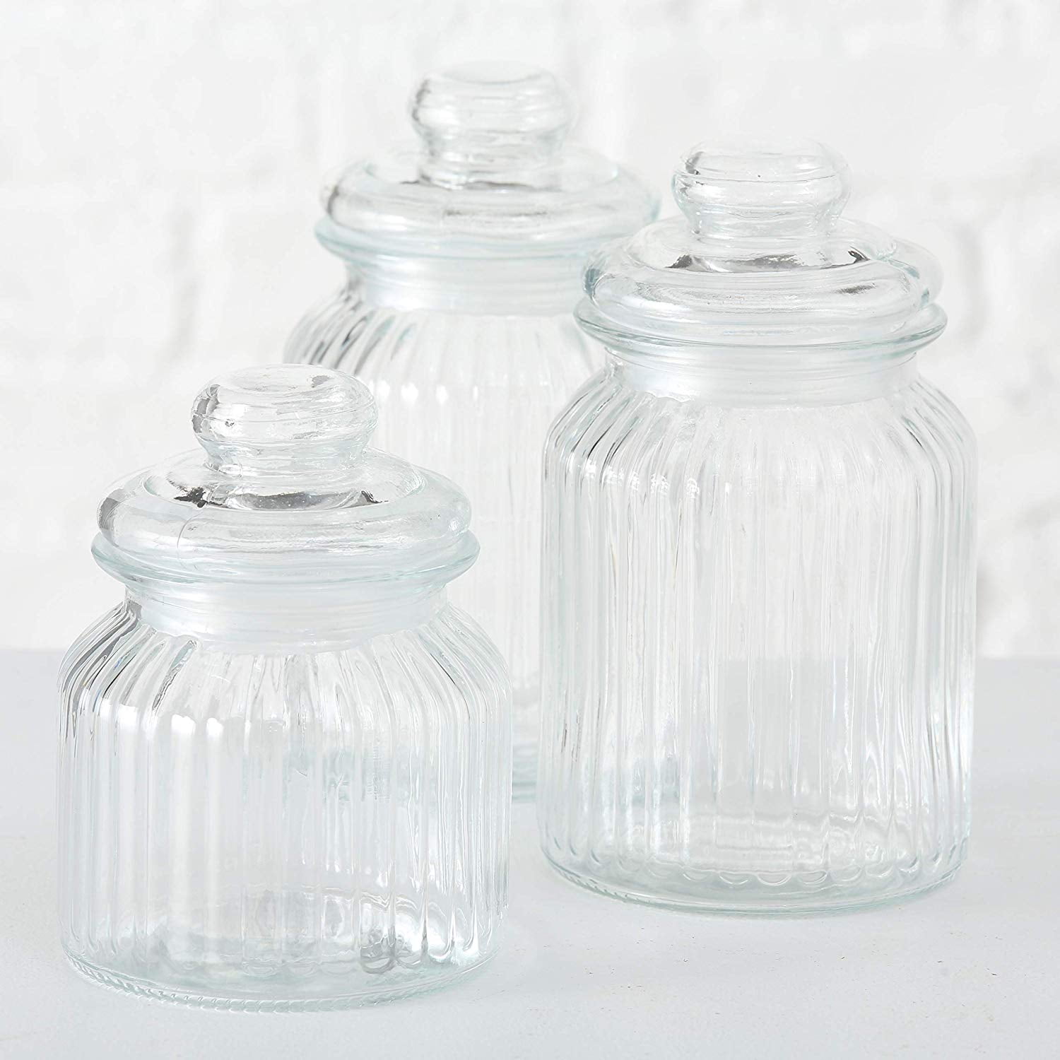 Round Ribbed Glass Storage Jar, Small H23cm - - Liv's Solihull