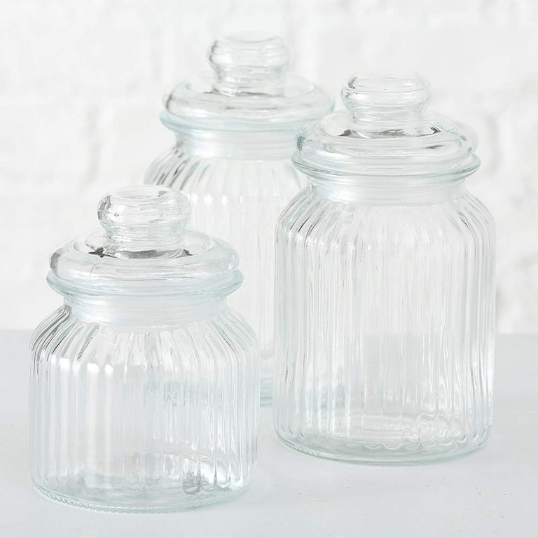 Vintage Glass Storage Jars 5” Tall Each With Lids & Plastic Seal