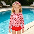 thumbnail image 4 of Toddler Girls 4 Piece Swimsuit Long Sleeve Rash Guard Ruffle Tankini Set Bathing Suit With Headband Little Girls 2-6T, 4 of 11