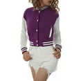 thumbnail image 2 of Kmbangi Women Long Sleeve Contrast Color Button Down Cropped Baseball Jackets, 2 of 9