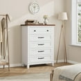 thumbnail image 3 of Commode à 5 Tiroirs pour Chambre, Commode de Rangement Verticale de 41,3 Po de Hauteur avec Grands Tiroirs, Coffre de Garde-Robe Autoportant en Bois – Gris Rétro / Noir / Brun+blanc / Blanc / Brun, 3 of 7