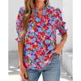 thumbnail image 3 of FreshPretty Summer Blouses for Women Dressy Casual Fashion Spring Tops Floral Boho V Neck Puff Short Sleeve Top Shirts, 3 of 8