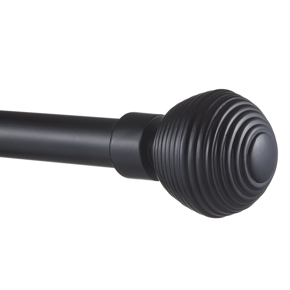 Exclusive Home Modern Layer 1" Curtain Rod and Coordinating Finial Set, Matte Black, Adjustable 36"-72"