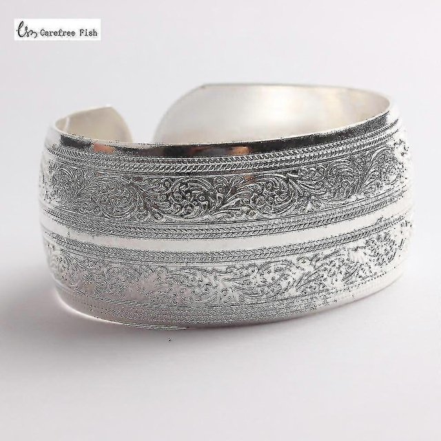 Gypsy Square Flower Metal Tibetan, Vintage Retro Cuff Bracelet, Bangle(7- Silver)
