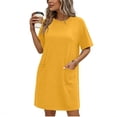 thumbnail image 2 of Womens Summer Dresses Solid Pocket Jumpsuit Casual Short Sleeve Round Neck Bandage Dress, 2 of 7
