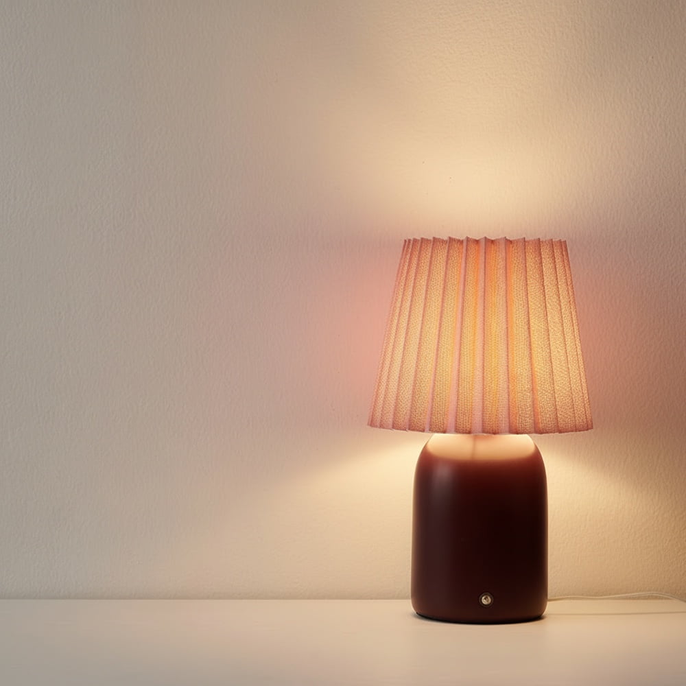 Mainstays 11" Purple Rechargeable LED Portable Lamp with Dimmable Touch Sensor and Pink Linen Shade
