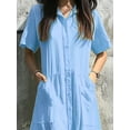 thumbnail image 6 of Women's Button Front Short Sleeve Midi Dress 100% Polyester with Pockets Lightweight Everyday Dress Easy Care Casual, 6 of 10