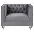 thumbnail image 3 of ACME HeiberoII Chaise Rembourrée en Velours Capitonné Gris, 3 of 7