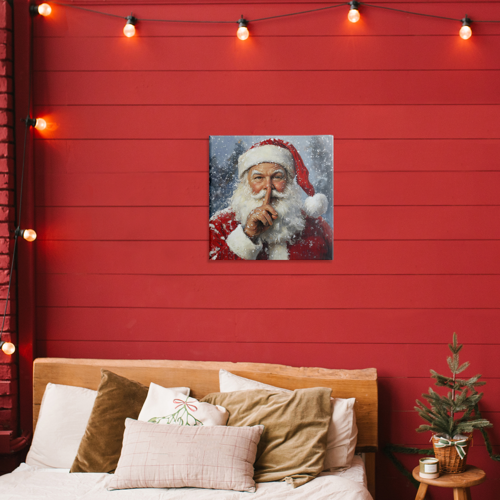 Secret Santa Shh Canvas Wall Art, design by Petal Prints Design