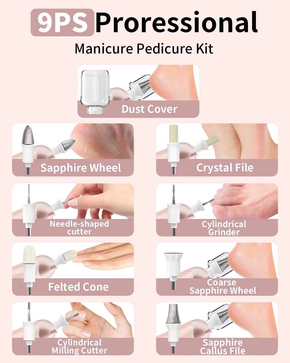 Banral Cordless Manicure Pedicure Kit for feet,20000 RPM Professional Nail Grinder for Senior Thick Toenail,5 Speeds for Hand Feet Care
