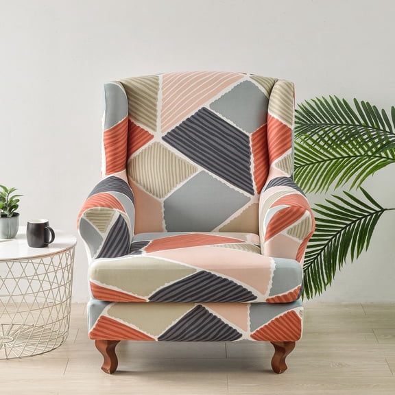 DanceeMangoos Nordic Flower Wing Chair Cover Stretch Spandex Armchair Covers Removable Relax Single Sofa Slipcovers with Seat Cushion Covers