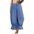 thumbnail image 2 of Women Linen Lace Trim Long Bloomers Pants Ruffle Victorian Vintage Pantaloons Summer Beach Travel Vacation Pants Royal Blue M, 2 of 6