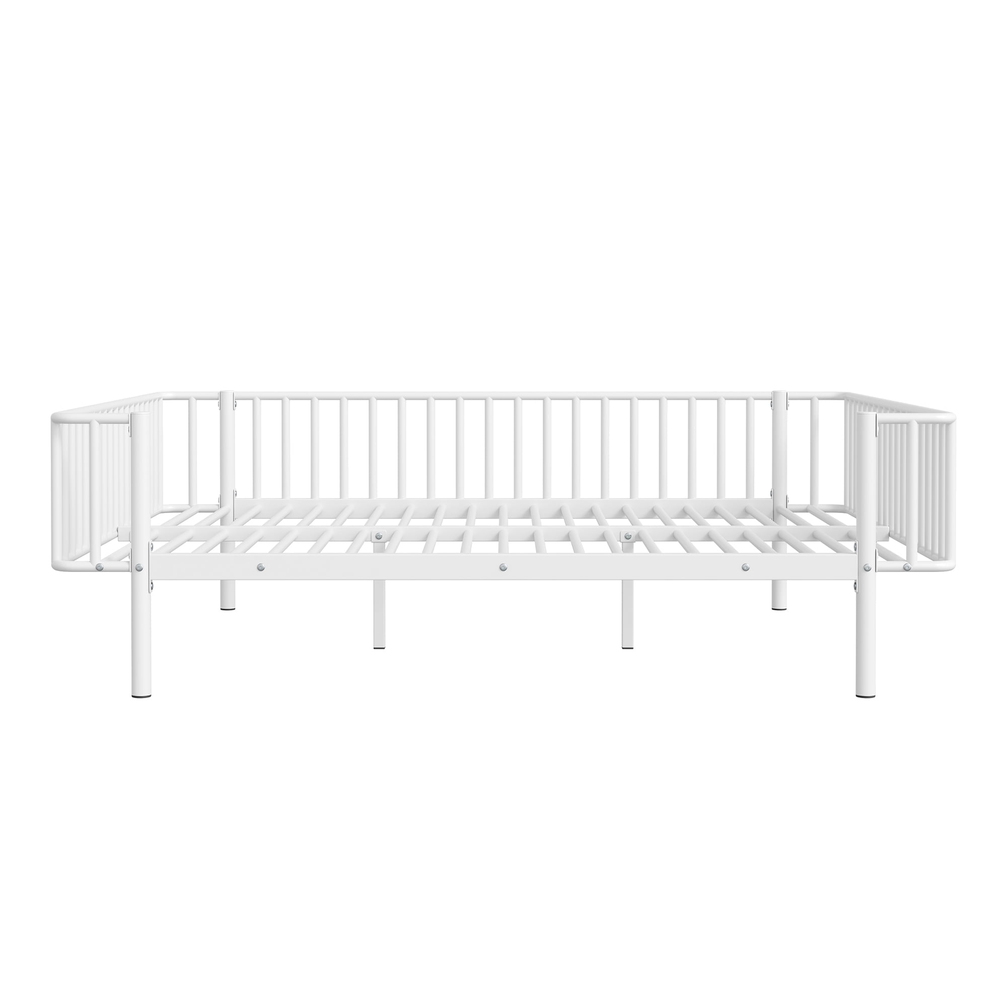 Euroco Metal Queen Size Daybed, Sturdy Metal Sofa Bed with Guardrails, No Box Spring Needed, White
