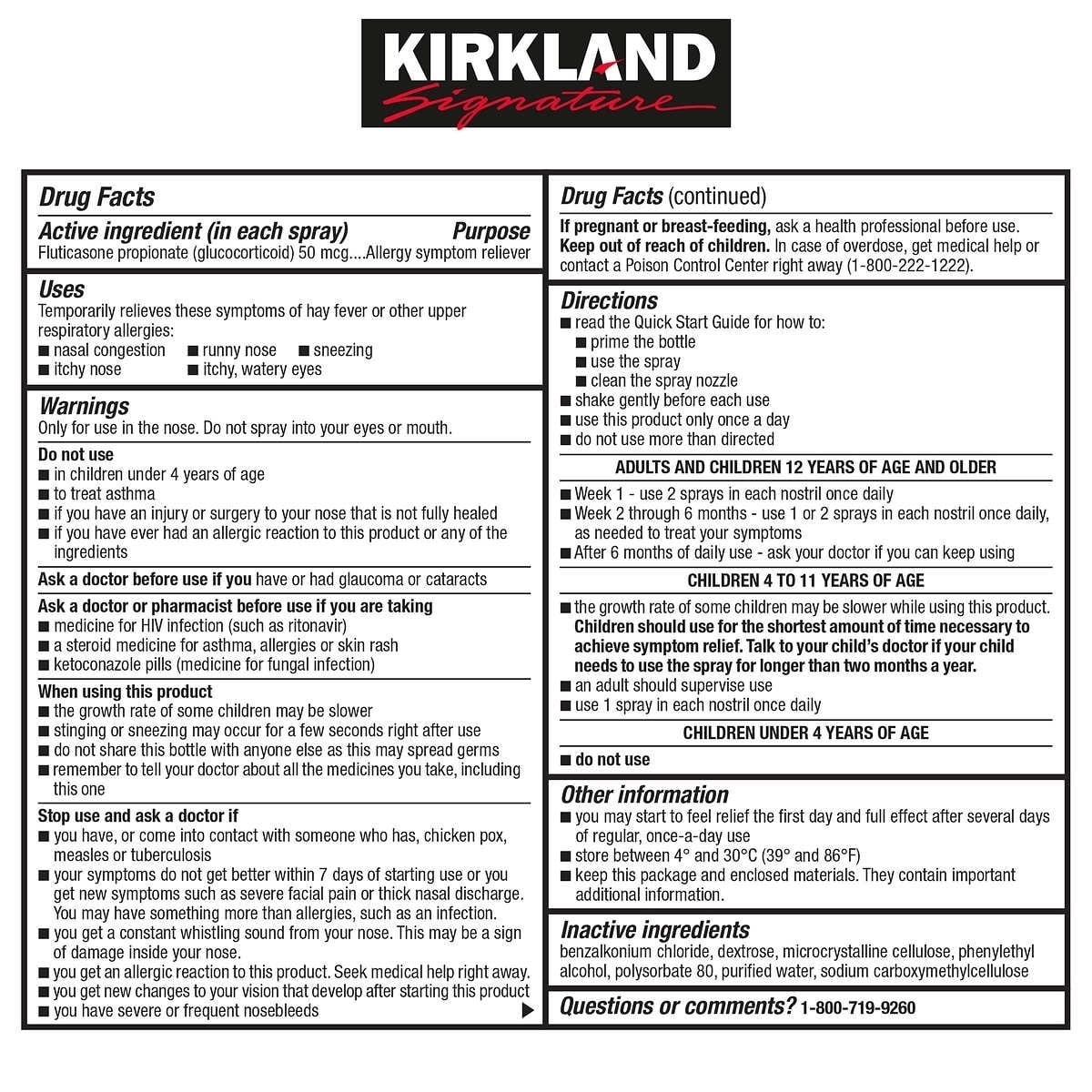 Kirkland Signature Aller-Flo 50mcg. Allergy Spray 720 Metered Sprays