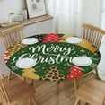thumbnail image 2 of KiuLoam Vintage Green Christmas Tree Plaid Print Round Tablecloth Farmhouse Table Cover with Elastic Edge Washable Fitted Table Cloth for Kitchen Patry Outdoor Decor Fits 45"-50", Medium, 2 of 4