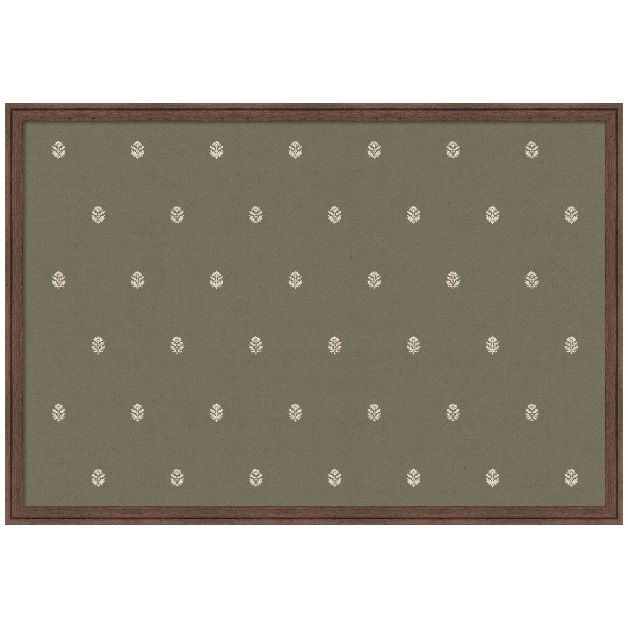 Kate and Laurel Framed Fabric Pinboard 38 x 26, Green Botanical Block Print Printed Linen Classic Bulletin Board for Use as a Vision Board or Wall Organization, Florence Medium Brown Frame