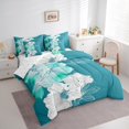 thumbnail image 3 of Manfei Vintage Floral 7pcs Bedding Comforter Set,Ink Painting Artistic Queen Bedding Sets,Cyan White Queen Sheet Sets For Adults,Ultra Soft Home Decor Reversible, 3 of 8