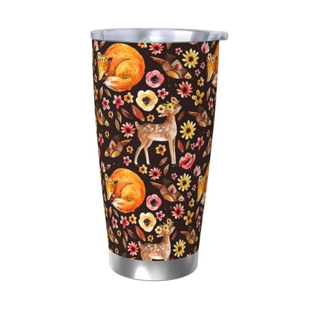 

Uemuo Woodland Creatures Floral Print Travel Coffee Mug 20oz Double-walled Car Cup Stainless Steel Insulated Tumbler Leak-proof Travel Cup Reusable Straw Car Cup-Without Straw