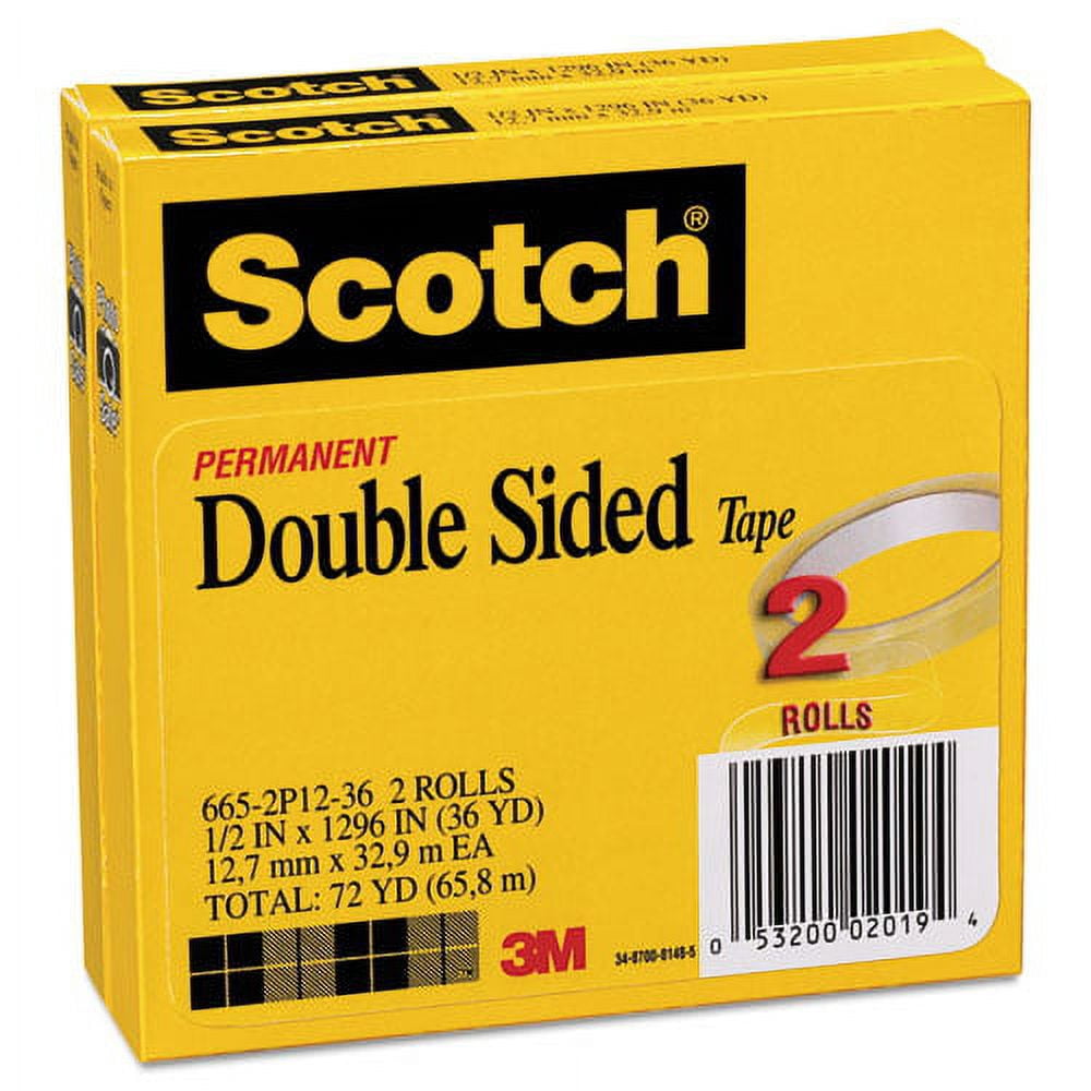 Double-Sided Tape, 3" Core, 0.5" X 36 Yds, Clear, 2/pack | Bundle of 5 Packs