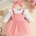 thumbnail image 6 of Taybagh Girl First Birthday Outfit Elegant Girl Cute Clothes with Romper Skirt Hairband Three Piece Set Pink 0-3 Months, 6 of 9