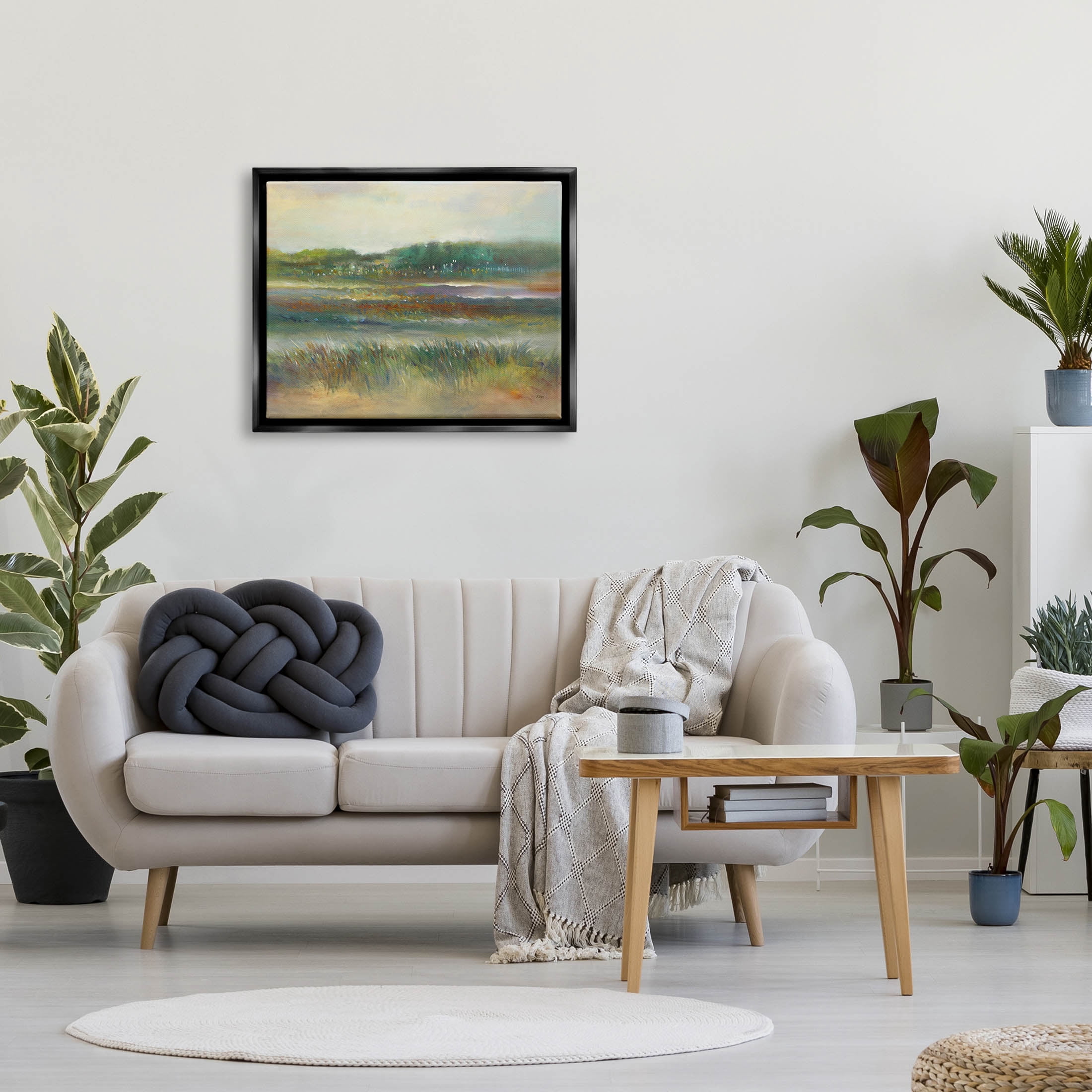 Calming Countryside Scenery Field Landscape Painting Jet Black Framed Art Print Wall Art