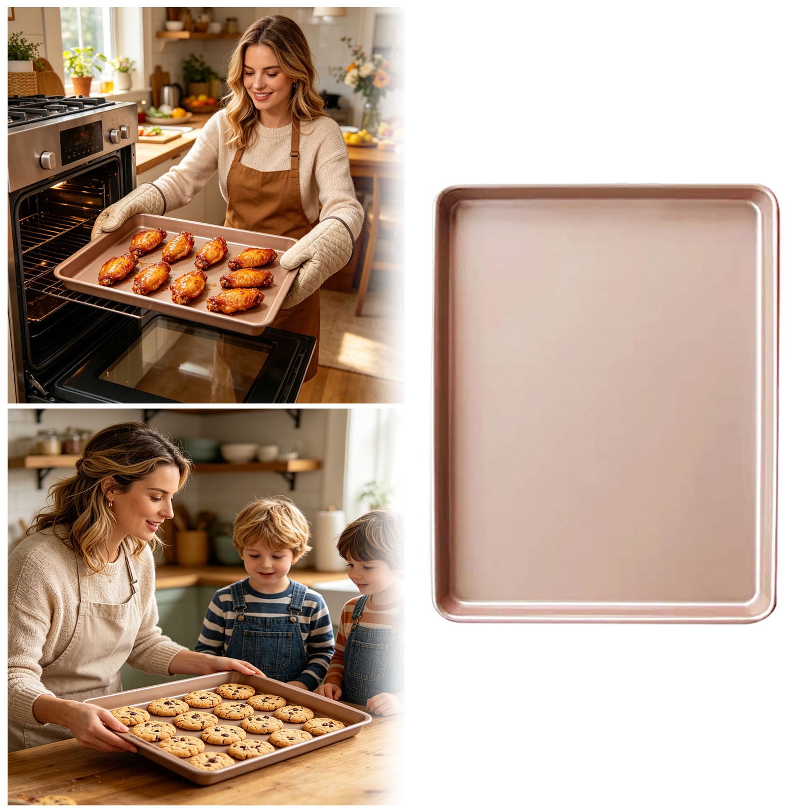 Gold Carbon Steel Non‑Stick Baking Sheet 11.02in x 9.06in Small Oven Tray for Personal Home Baking