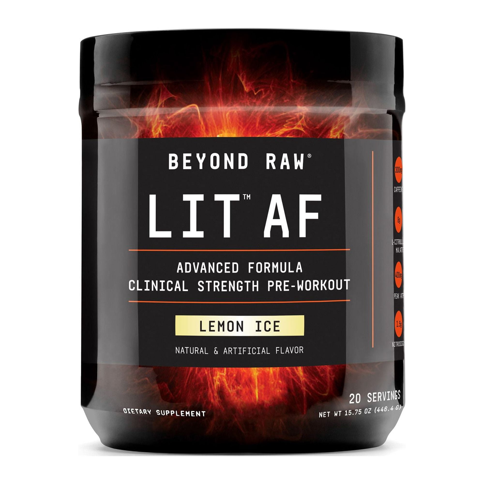 Beyond Raw LIT Advanced Formula PreWorkout for Men and Women, Energy, Focus, Endurance, Pumps, 300mg Rapid and Targeted Release Caffeine, Creatine, Betaine, Beta Alanine, Taurine, Lemon Ice, 20 Svg