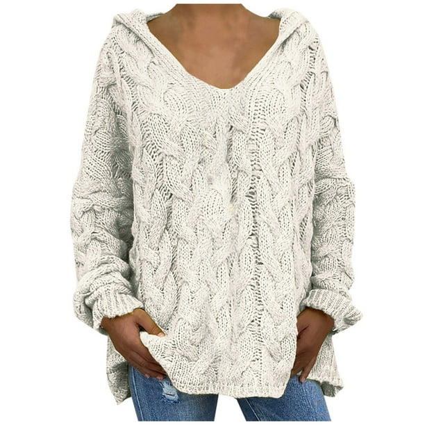 Gibobby Suéter para mujer, Suéter de Manga Larga Relajado con Cuello en V Suéter para Mujer(Blanco,G)