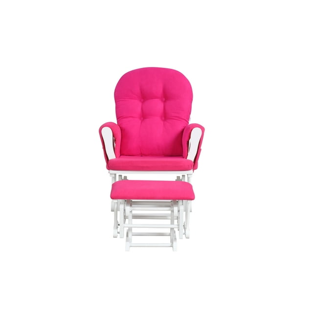 Costway Glider and Ottoman Cushion Set Wood Baby Nursery Rocking Chair Pink