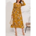 thumbnail image 2 of Scoop Neck Shirred Floral Print Dress for Women Mid-Calf Length Yellow Medium, 2 of 4