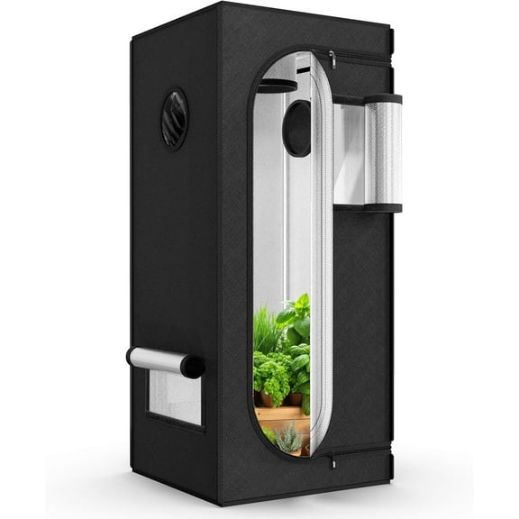 RONG-3 Transparent Viewing Door Indoor Grow Tent, Growing Tent with High Reflective Mylar & Floor Tray, Plant Tent for Indoor Hydroponics Growing,24" x 24" x 55"