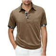 thumbnail image 3 of Summer Shirt For Men Fashion Solid-Color Casual Pocket Button Short Sleeve Turndown Collar Summer Beach Shirt ( Khaki ) M-3XL, 3 of 8