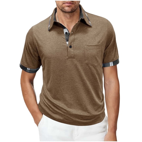 successthop Golf Shirts for Men with Pocket Casual Plus Size Collar Shirts Short Sleeve Workwear Solid Business Tops 2XL