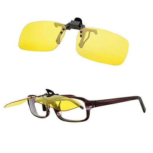 Yellow Amber Clip On Night Driving Drivers Glasses Shooters Shooting