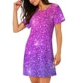 thumbnail image 2 of Kdxio Purple Glitter Pattern Womens Short Sleeve Sleepshirt Scoopneck Cute Nightdress Ruffle Comfy Nightgown, 2 of 6